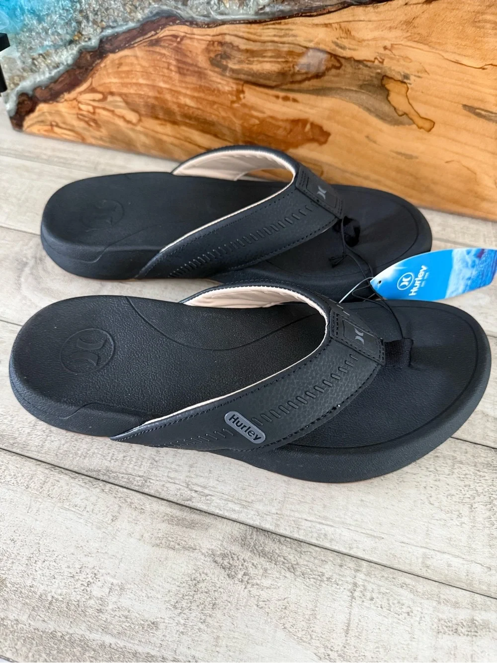 Hurley Men’s Black Foam Flip Flops with Logo Strap, Size 9, NWTs